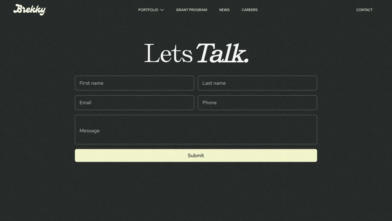 Brekky dedicated contact page with a simple inquiry form